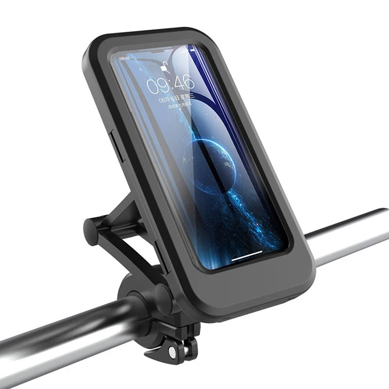 

Riding Bracket Magnetic Anti-shake Bike Phone Holder with Touch-Screen Waterproof Phone Case Motorcycle Handlebar Clip Stand, Black