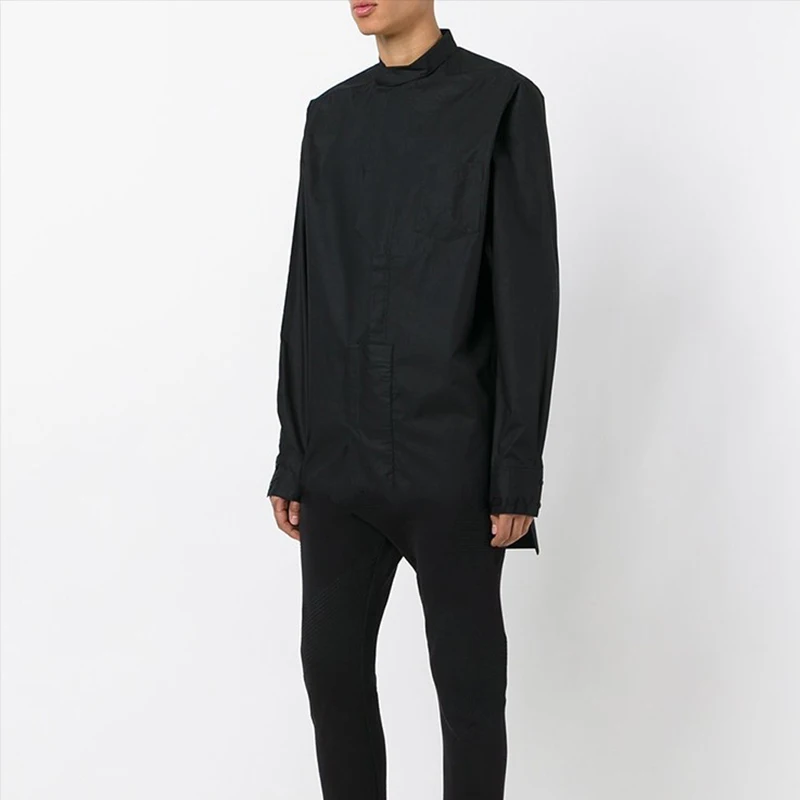 

Men's shirt Black Long Sleeve Spring New Men's Long Sleeve Stand Collar Shirt Irregular Asymmetric Design