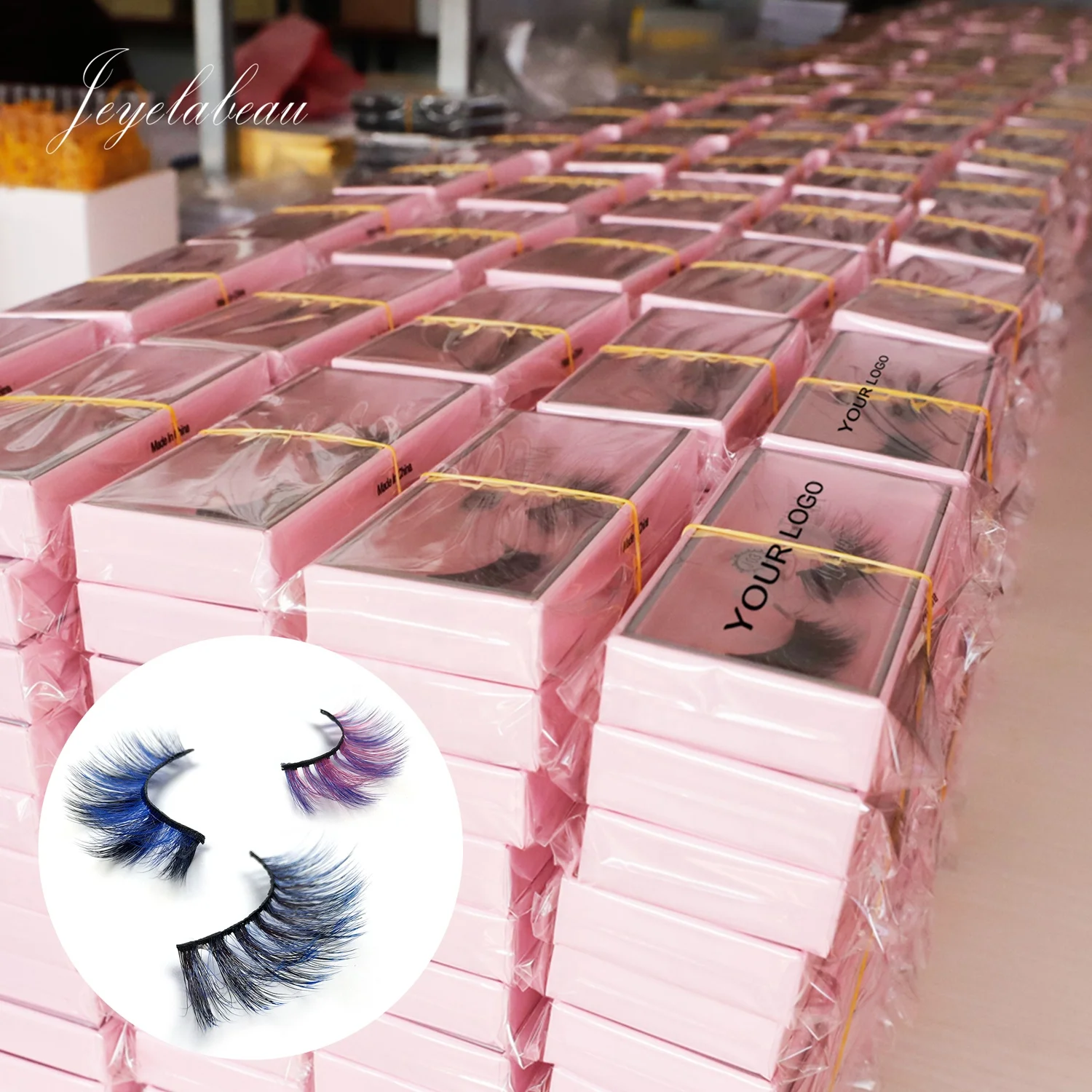 

3d colorful strip eyelash faux mink rainbow eyelash with custom package