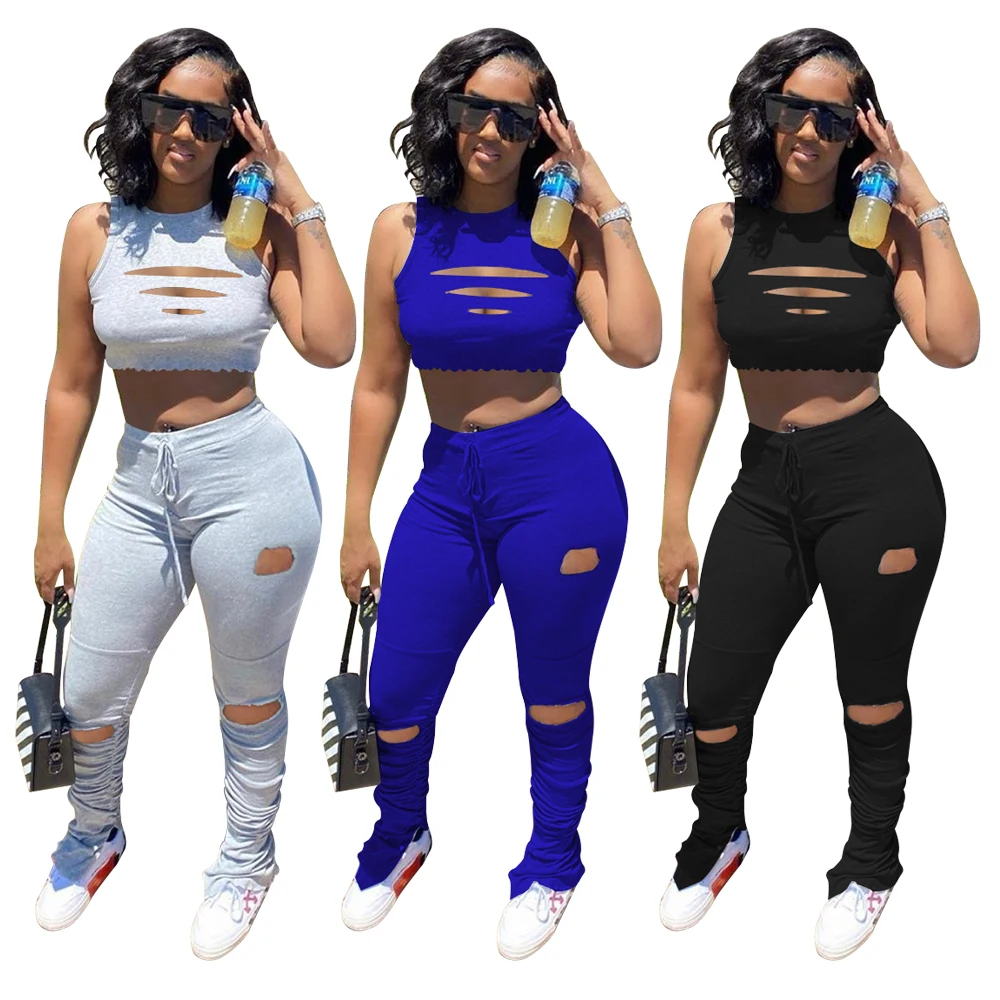 

Bunny-W8290 Women's Fashion Casual Blossom Hole-in-The-Wrinkle Set 2 piece set women clothing casual dress woman clothes