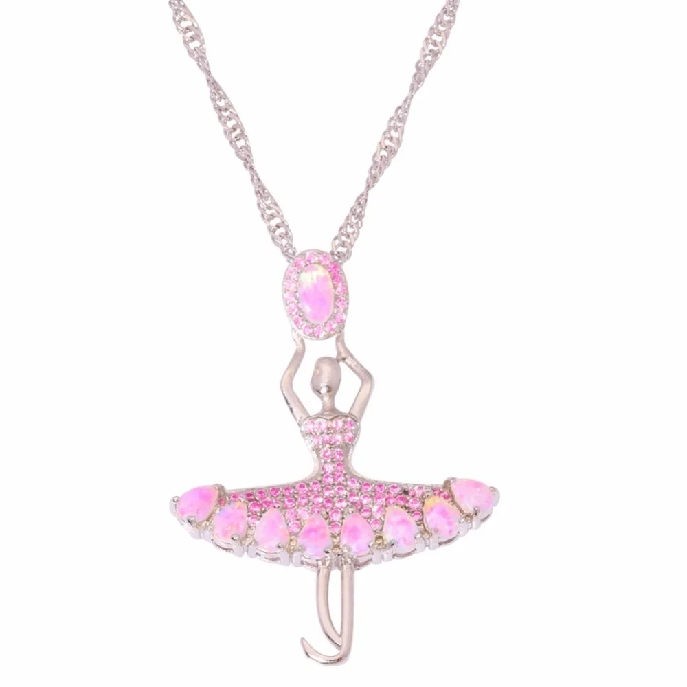 

Women Exquisite Jewelry Silver Color Cute Ballerina Girl Necklace Opal Dancing Girl Pendant Necklace For Women, Picture