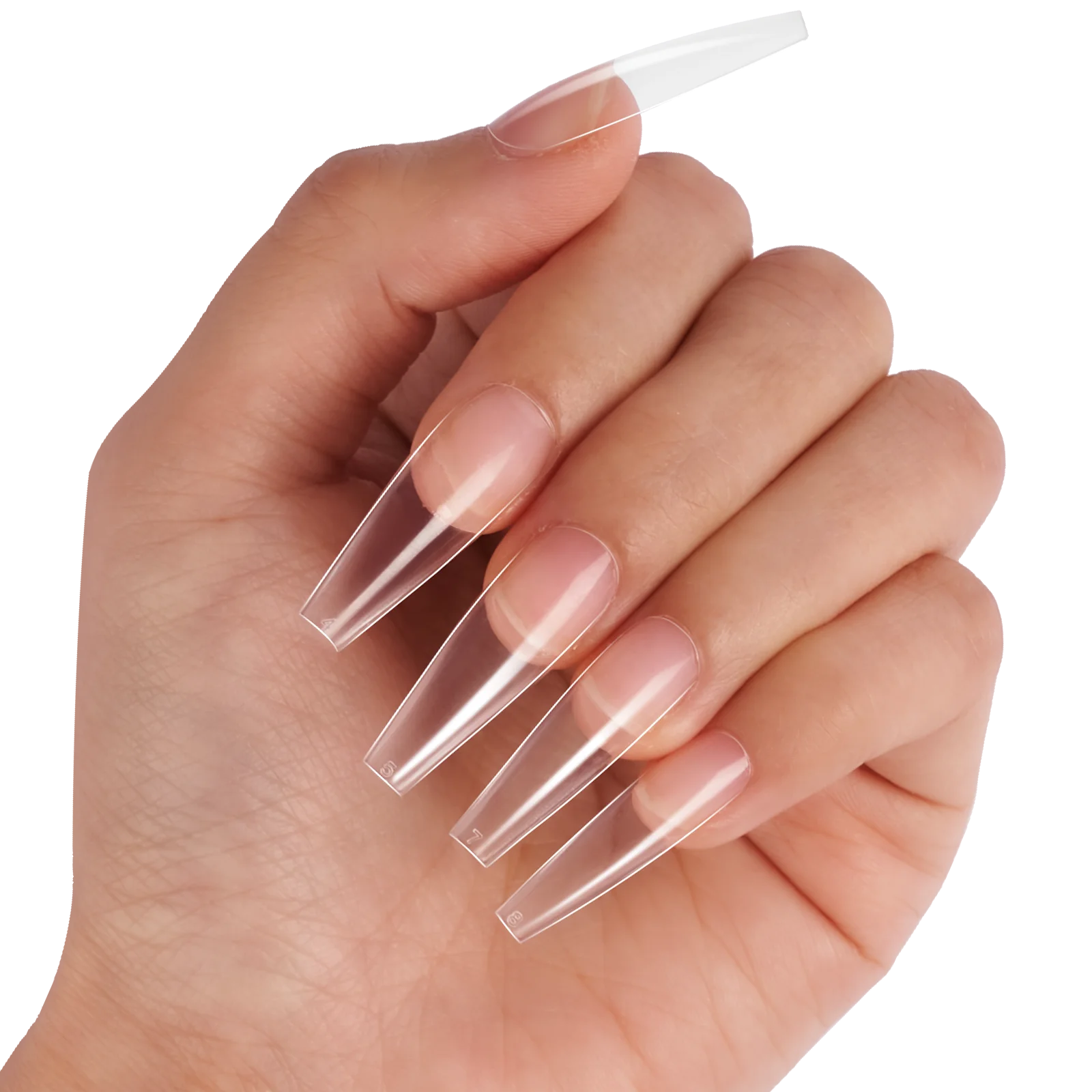 

500Pcs/ Box BTArtbox Hot Sale Clear Fake Nails Coffin Shape Full Half Cover Stiletto Nail Tips Artificial Fingernails, Clear natural