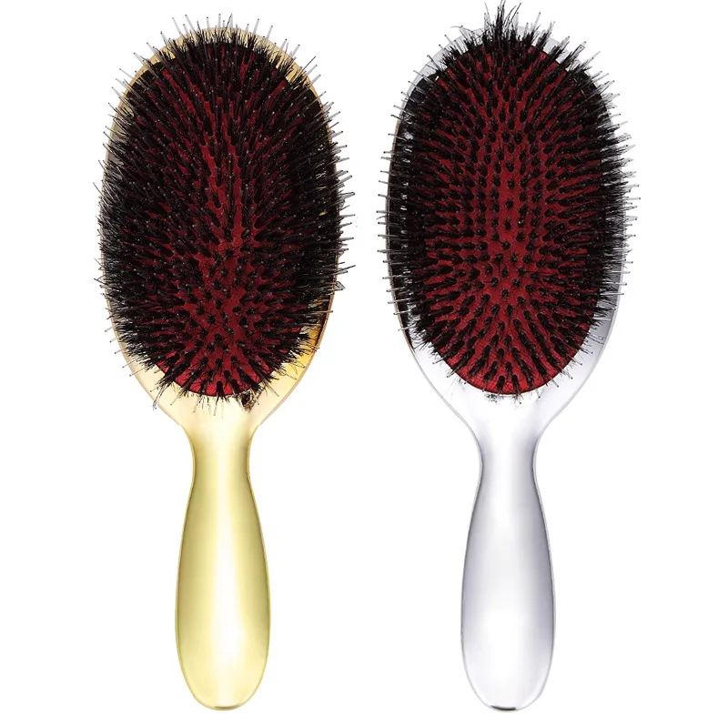 

2 color New Boar Bristle electroplating Paddle Hair Brush Salon Hairdressing Oval Comb, Customized color