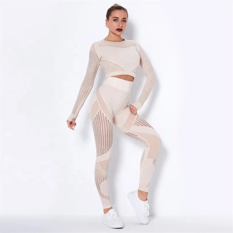 

KH-YG030 Long Sleeve 2021 Hot Fashion Gym Sportwear Custom Yoga Wear with Mesh
