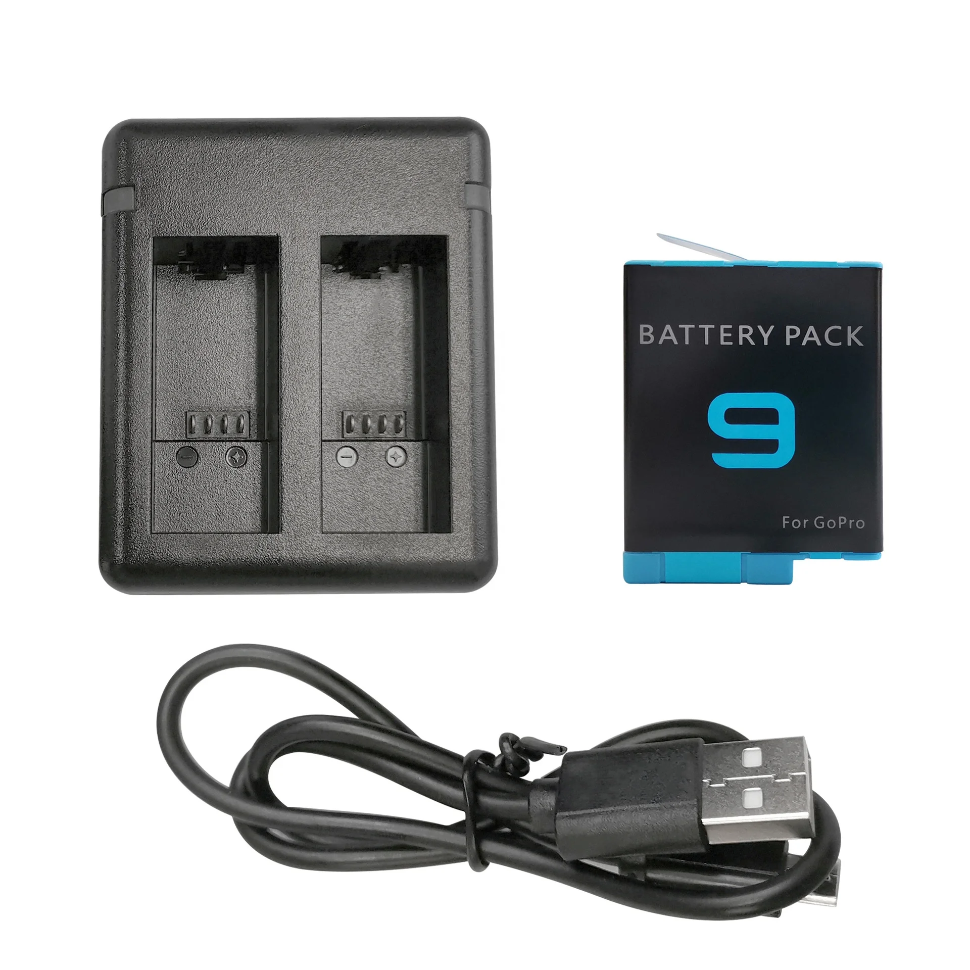 

Low Price Battery Dual Charger Double Ports USB Fast Charging For GoPro Hero 9 Gopro9 Hero9 Action Camera Accessories, Black