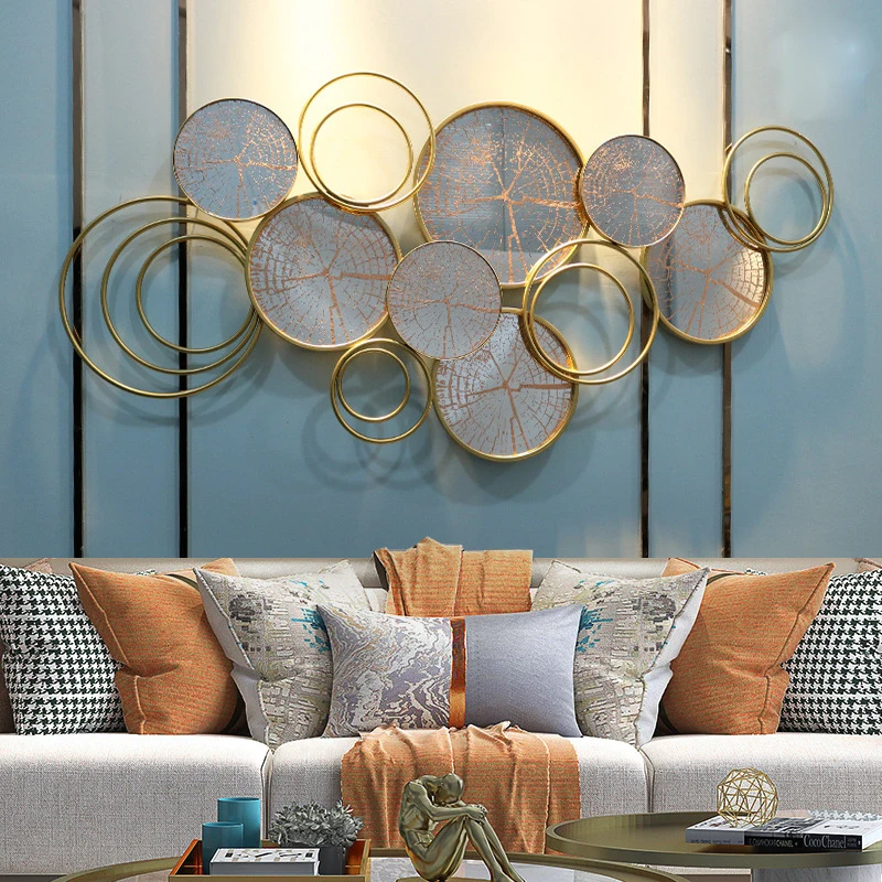 

Home hotel nordic style decorative wrought iron multi circles metal wall decor arts, Gold, black