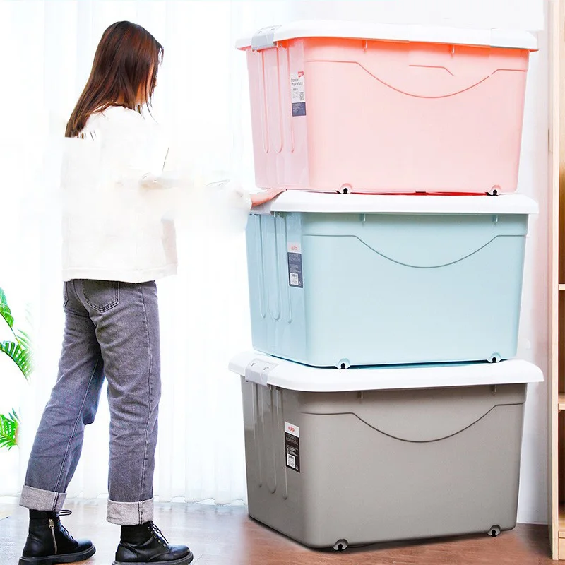 

Large white plastic toy storage organizer trunk bin 90l 100 kg, White grey