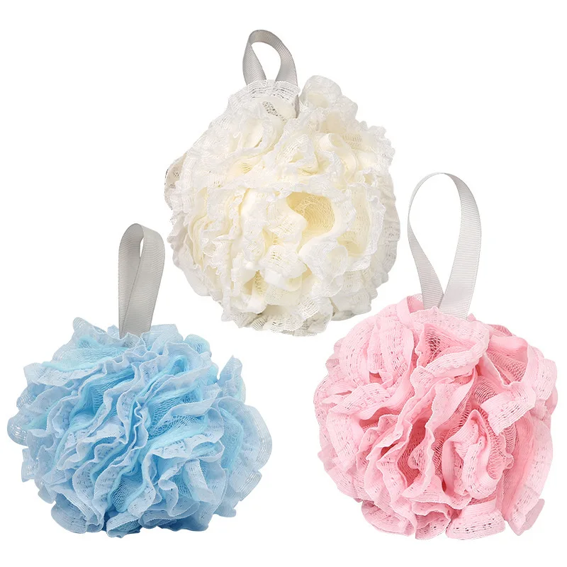 

Wholesale Bathroom Soft Skin Clean Bath Flower Ball Mesh Bath Ball Washing Pe Lace Materials Mesh Soft Body Sponge Bath Ball