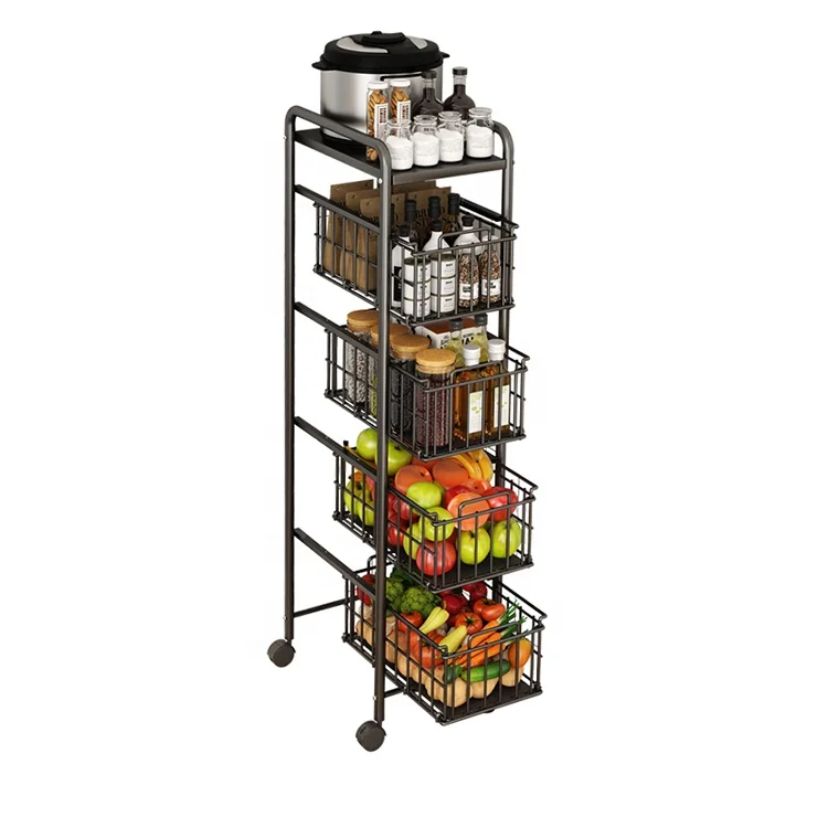 

3 Floors/4 Floors/5 Floors Multi-layer Metal Kitchen Floor Cart Rack Fruit And Vegetable Basket Storage Rack