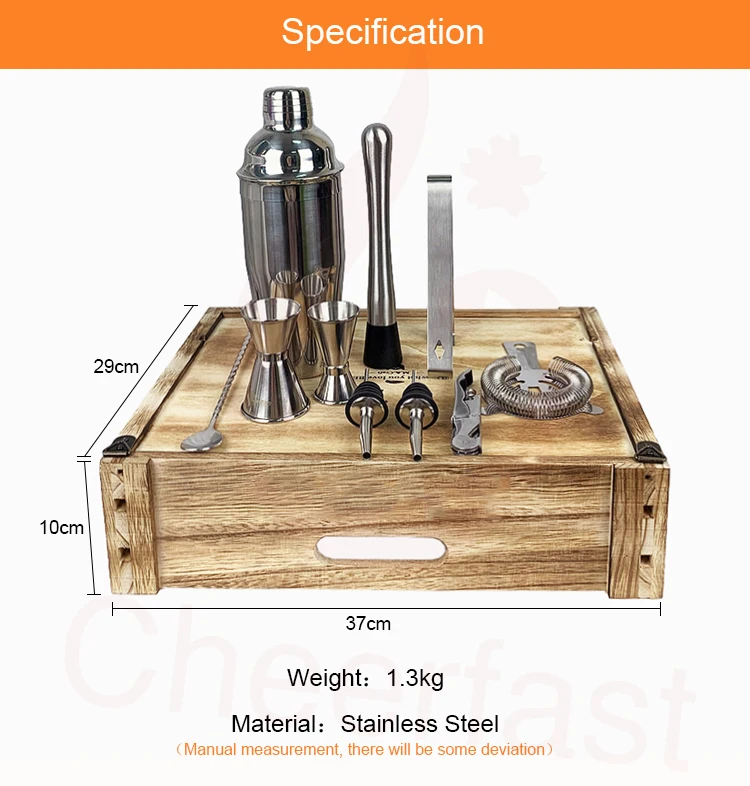 Good Idea Wooden Box Holder Wine Bar Tools Set Stainless Steel Cocktail