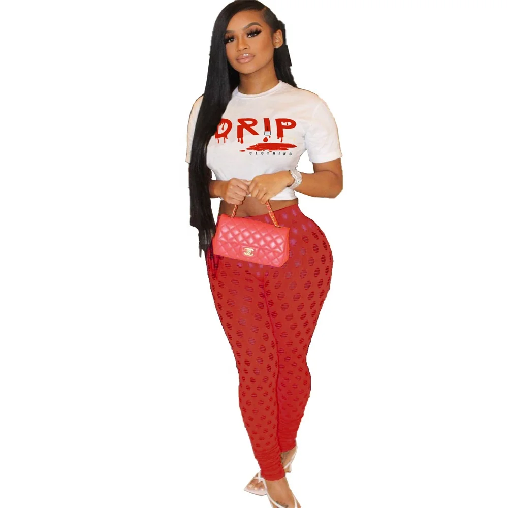 

AI13-5205 New dress fashion print sexy hollow-out perspective slim body two sets