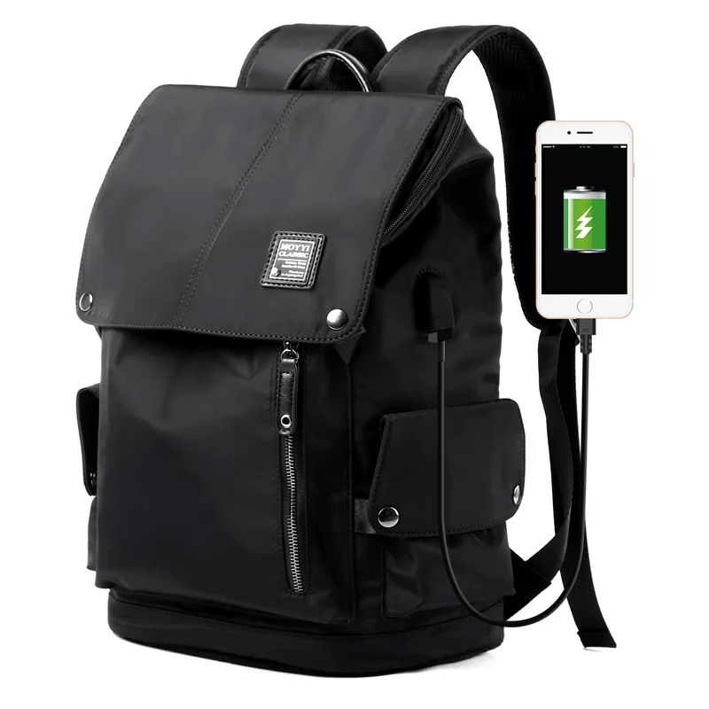 

New Men Backpack Multi functional Computer Bag Waterproof Minimalist USB Strap Unisex Zipper Backpacks, Black