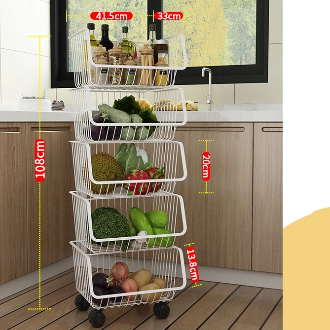 

Multifunction hot sale 5-tier fruits or vegetables basket kitchen storage rack, Grey or white