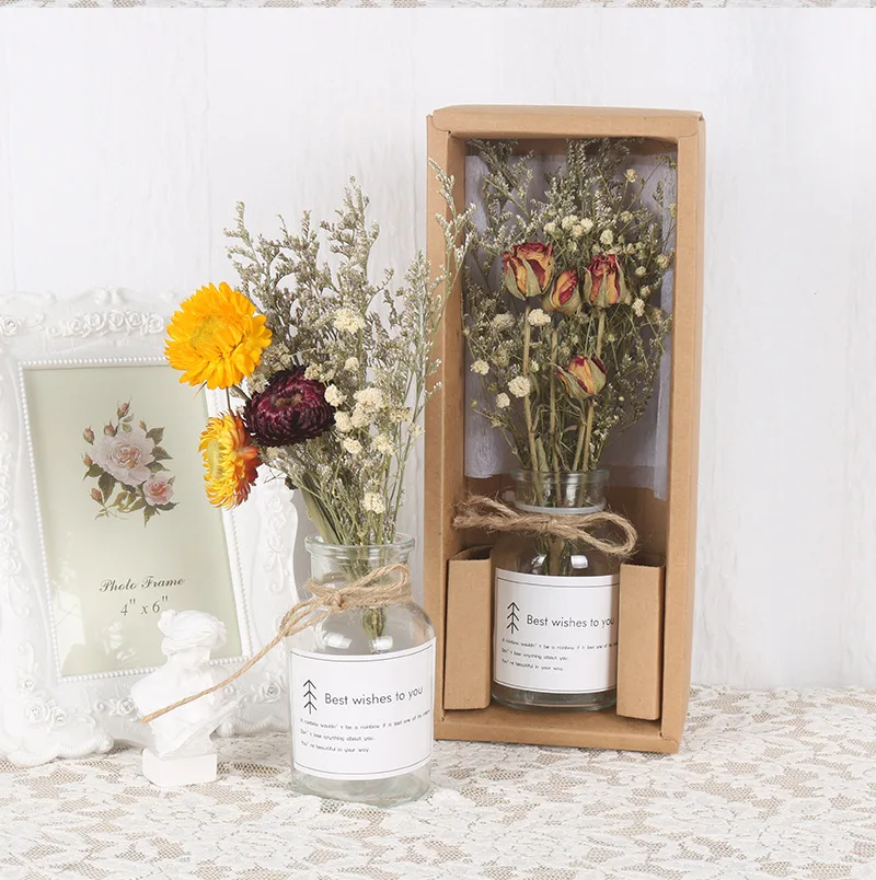 

Y-N037 Mother's Day Decorative Dried Flowers Gift Box Glass Bottle Preserved Flowers Dried Flower Bouquet For Valentine Day Gift