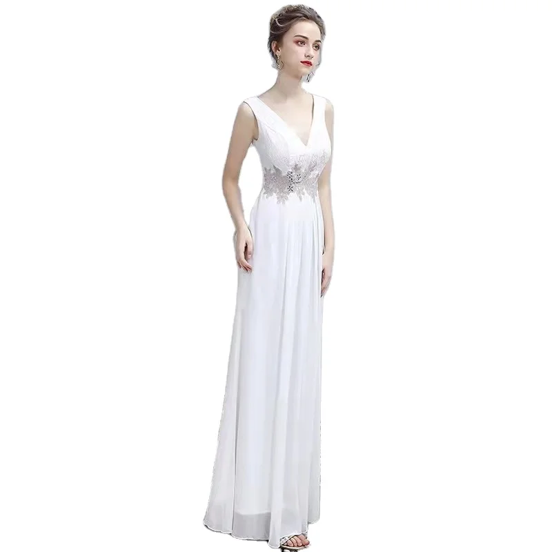 

Custom A-line Backless Sleeveless Formal Long Elegant Party Dress Floor Length Ball Gown White Evening Dresses Women, Customized color