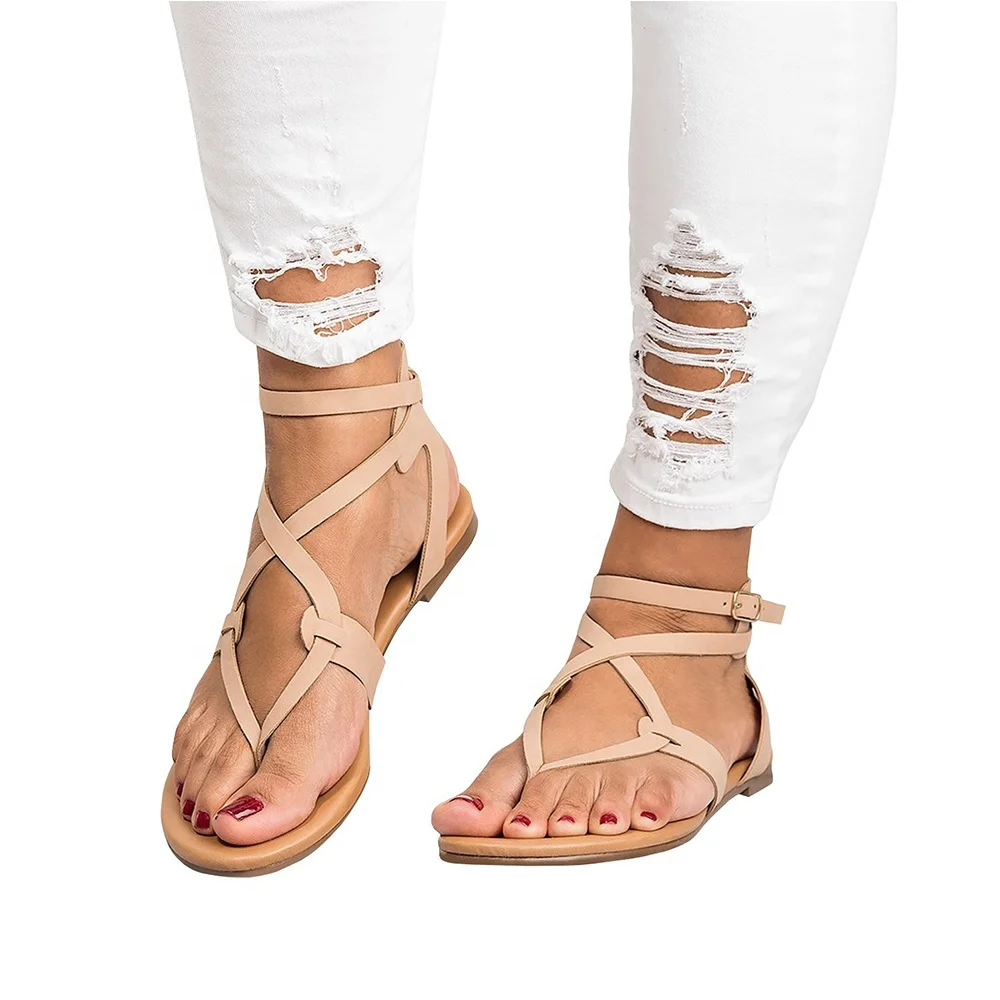 

latest Hot style Amazon Summer 2021 lady's Flat Sandals with Straps and Corner