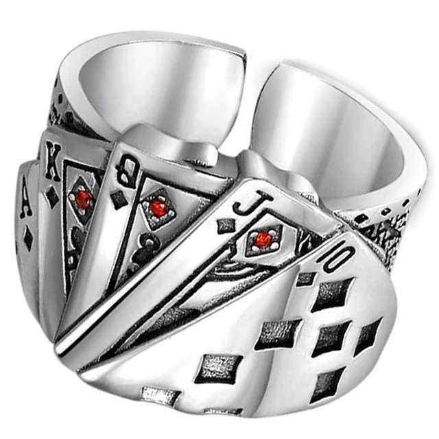 

Unisex Personalized Poker Cards Ring Vintage Feng Shui Amulet Lucky Wealth Buddhist Anniversary Ring for Women Men