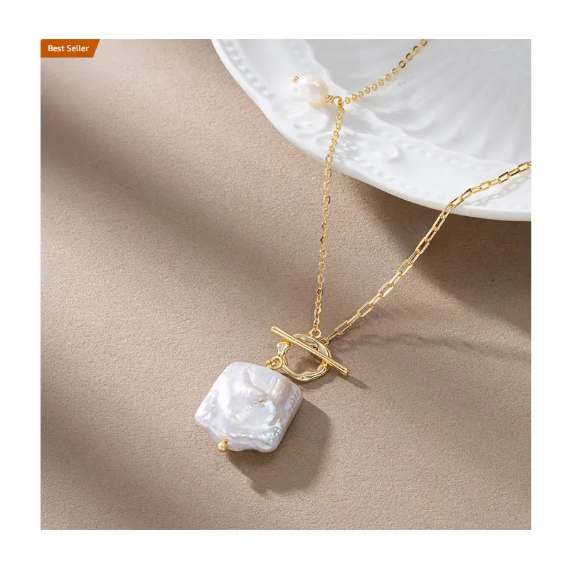 BGPN45 14k Gold Chain Link Necklace for Women Cultured Pearl Irregular Baroque Pearl Pendant Necklace Fine Jewelry Wholesale