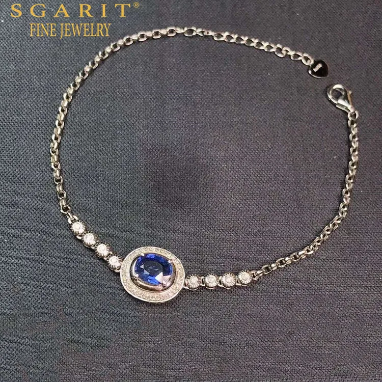 

SGARIT single big gemstone jewelry wholesale 18k gold bracelet 1ct natural blue sapphire bracelet jewelry women