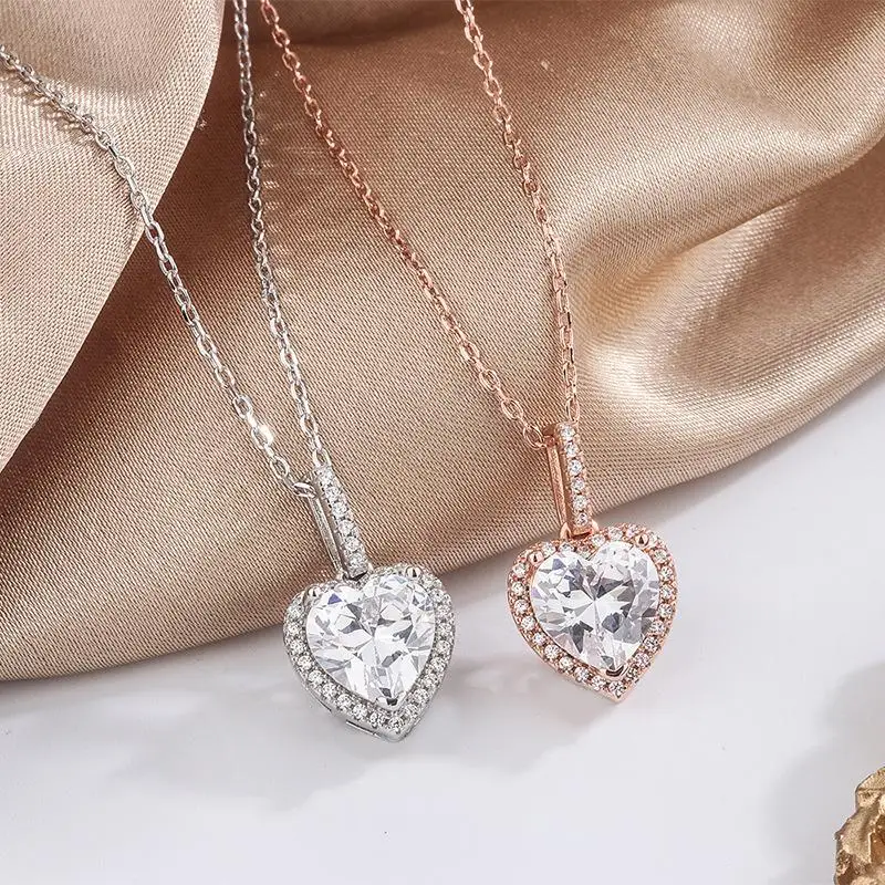 

925 Sterling Silver Design Fashion Heart-Shaped Necklace Inlaid With Zircon All-Match Light Luxury Female Clavicle Chain, Picture shows