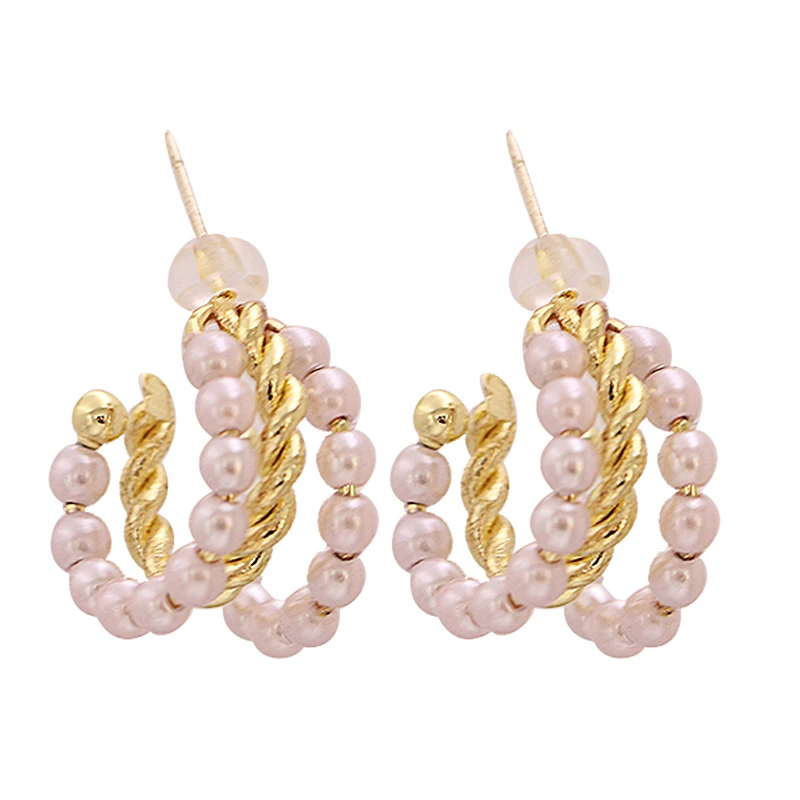 

High quality fashion gold plated statement layered earrings jewelry luxury baroque pearl hoop earring for women, Gold plating
