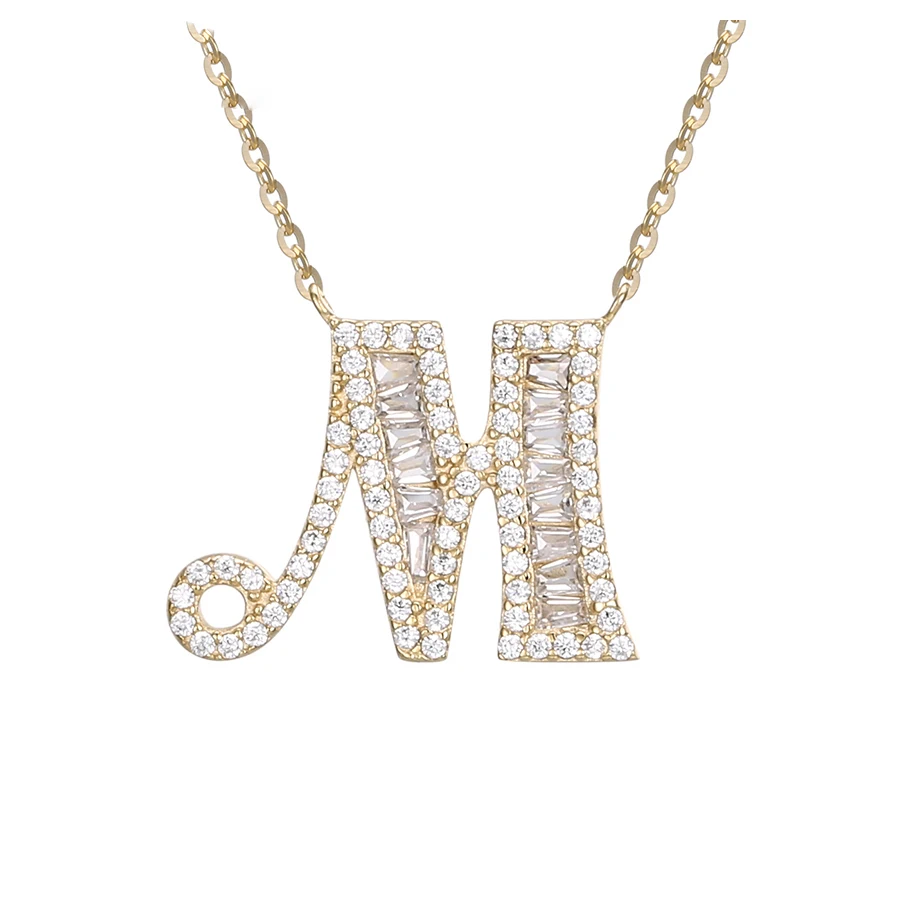 

01067 Xuping New Two-Tone Platinum plated Letter Necklace with Small Cubic Zirconia