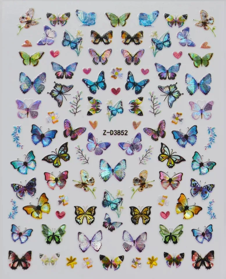 

Z-D3852-Z-D3869 Laser Butterfly Nail Sticker, Colorful