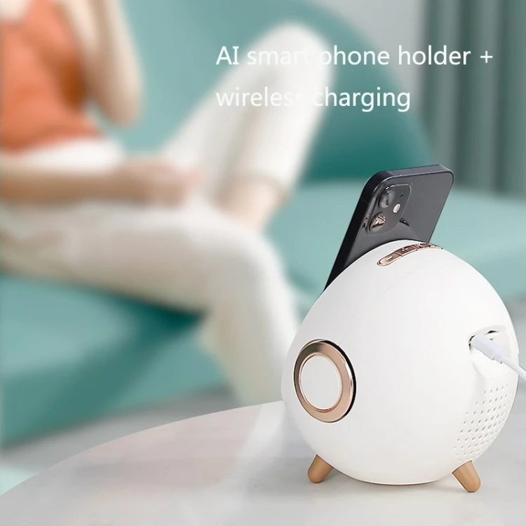 

Wholesale Smart Speaker original voice assistant BT 5.0 Portable mini Wireless Charger Speaker with make-up mirror, White/pink