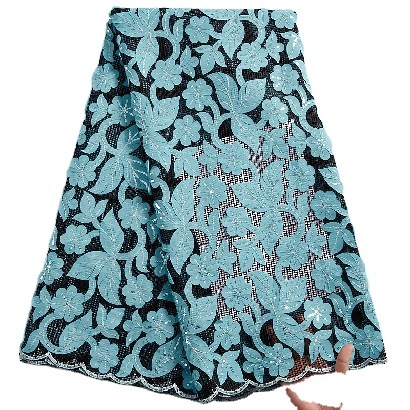 

3D Flower Lace Fabric African Nigerian Mesh Lace Fabric 2021 French Lace Fabric For Dresses Party Dress Wedding 2337, As picture