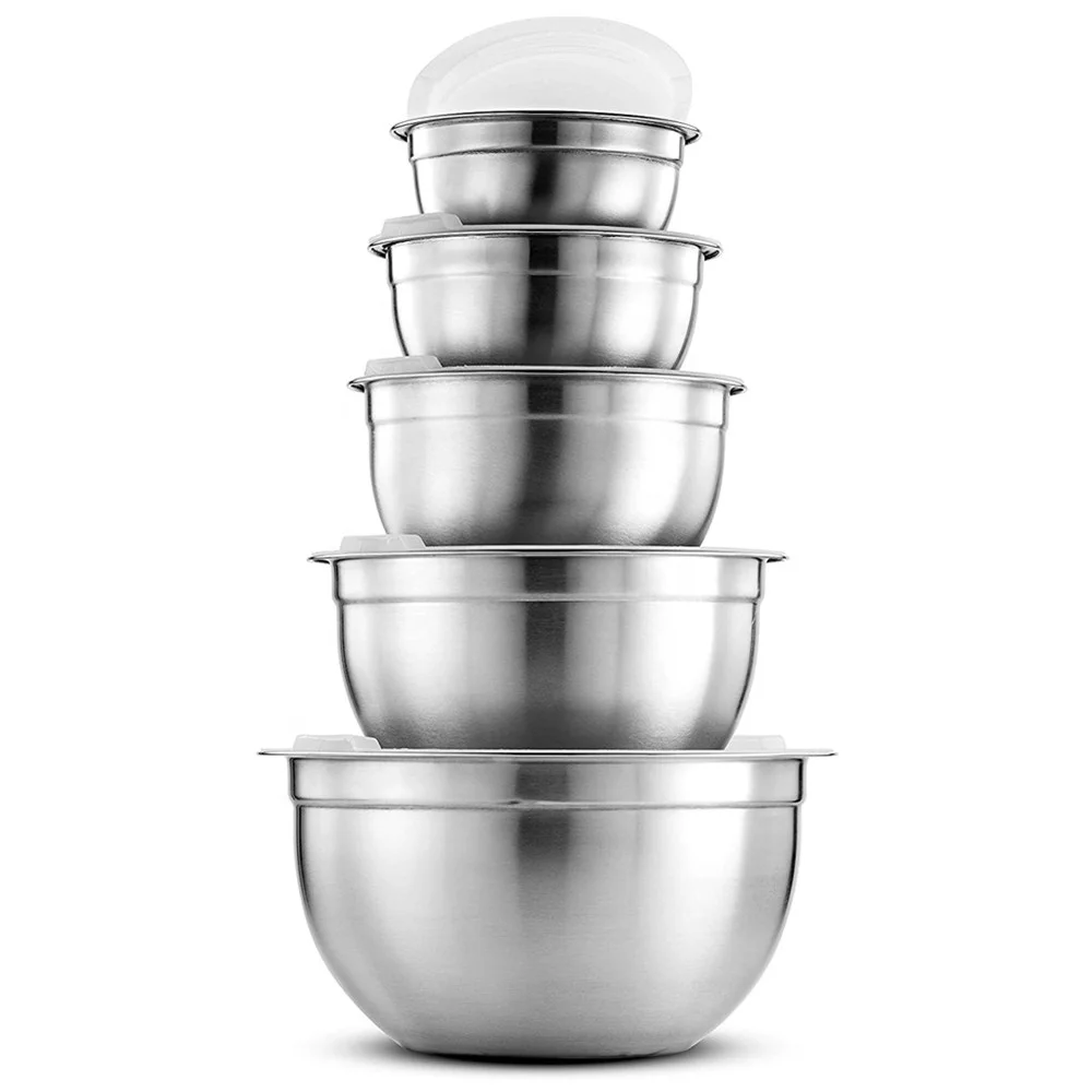 

Premium Baking tool Stainless Steel Salad Nesting Bowls Mixing Bowls with Airtight Lids, Silver