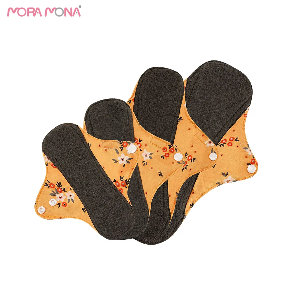 

Moramona Bamboo Charcoal Menstrual Pads Washable Sanitary Pads Reusable Sanitary Pad for Female 4pcs/pack, Colorful