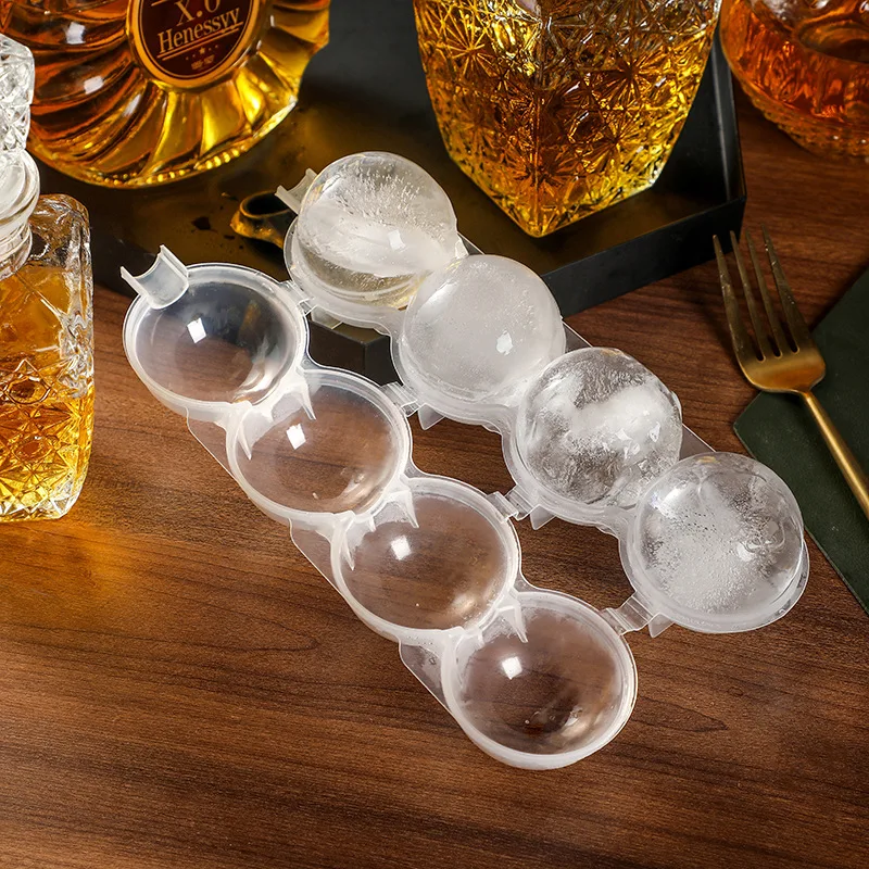 

BBA416 Transparent DIY Silicone Ice Maker Whiskey Ice Hockey Four-hole Mold Round Plastic Ice Ball Mould, As picture