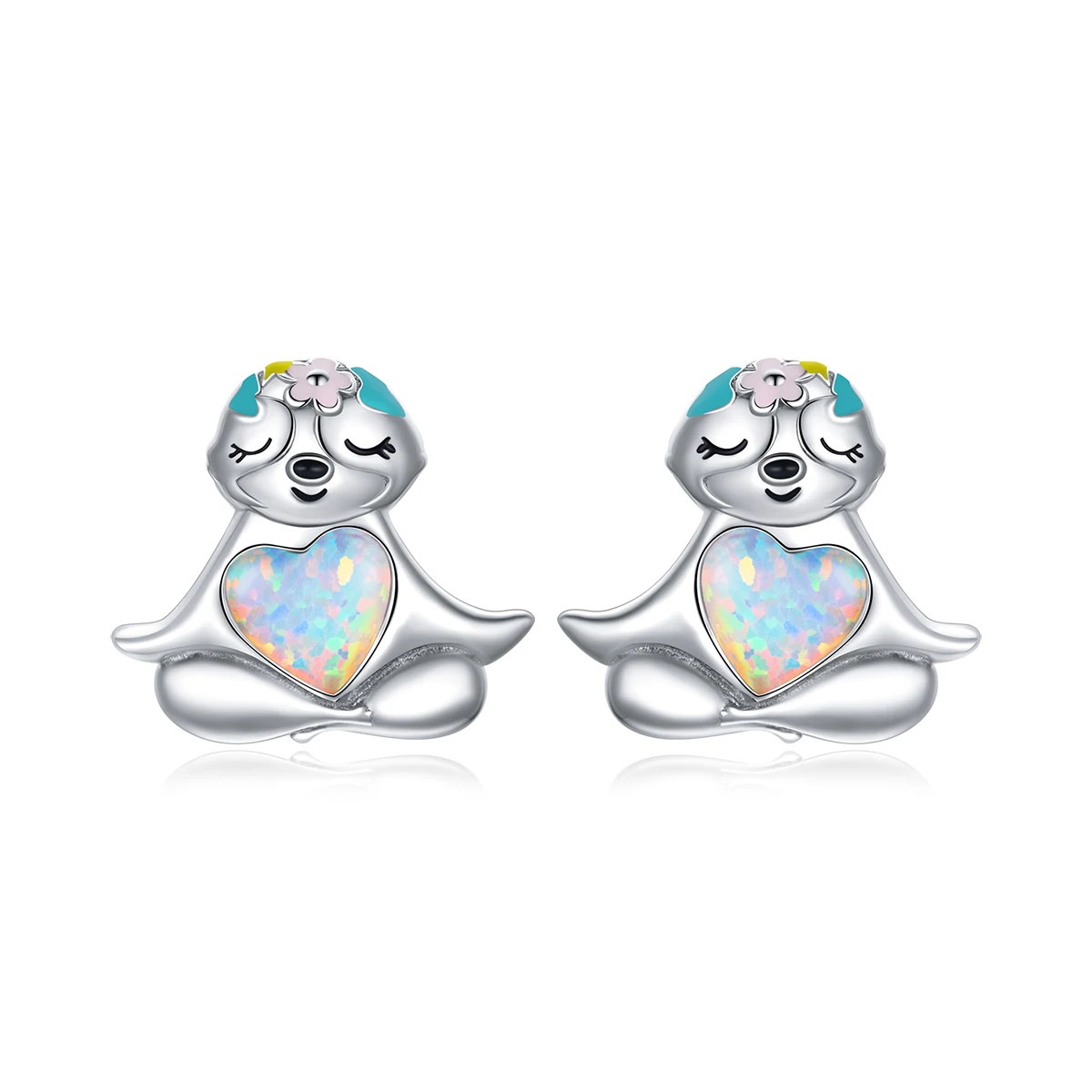 

Lovely Sloth S925 sterling silver Colorful Opo Zircon Heart Earrings