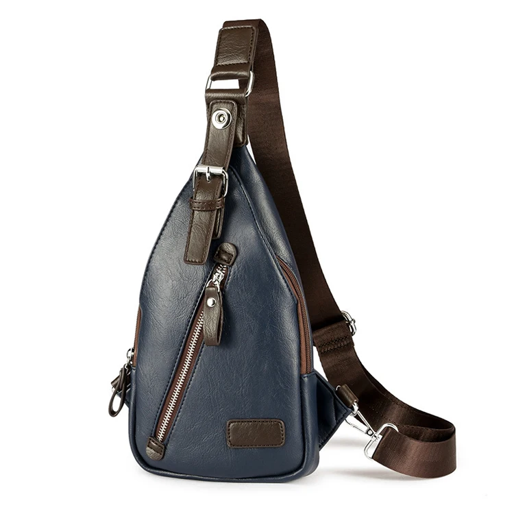 

JackKevin men's fashion messenger bag anti-theft rotatable button leather chest bags