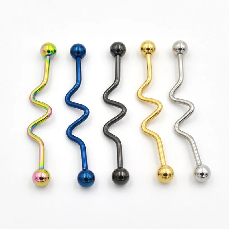 

2021hot stainless steel stud W wavy long straight rod single coil spring industrial stud body piercing accessories