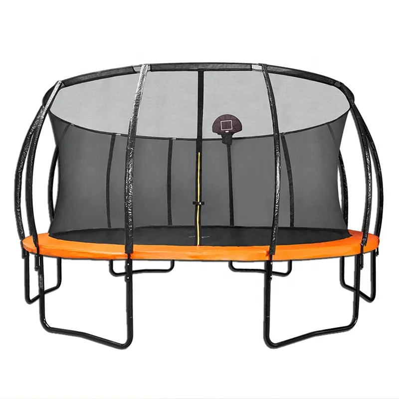 

8 10 12 14 16ft children trampoline outdoor with basketball court 16 ft hoop rectangular mini balls enclosures