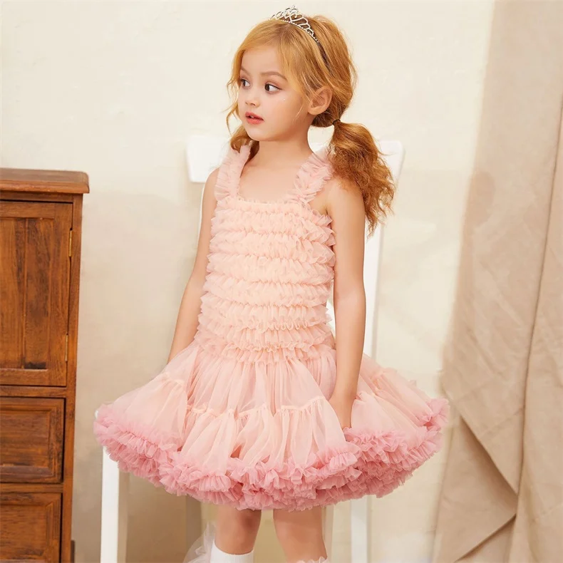 Children girls ruffle sleeveless flower girl dresses for party