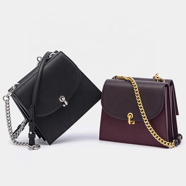 

Custom High-quality Leather Stylish Classic Chain Hand Bags With Logo, Burgundy black gray