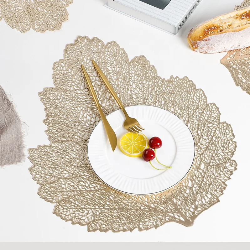 

Wedding Dinning Table Mats Placemats Washable Vintage Gold Leaf Gold Placemat