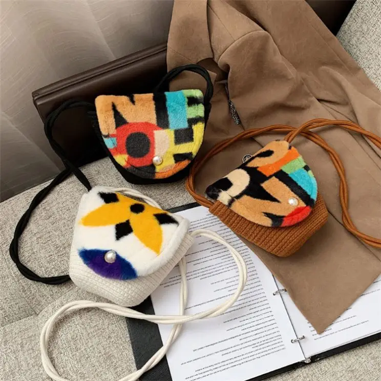 

EB-20022243 Fashion Sexy Winter Patchwork Color Ladies Crossbody Hand Bags Best Handbags, White,black,brown
