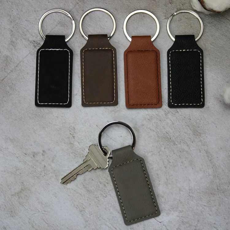 

Elliptic Square Shape Laserable Leatherette Keychain Personalized Custom Logo Colorful Plain Pu Leather Keychain