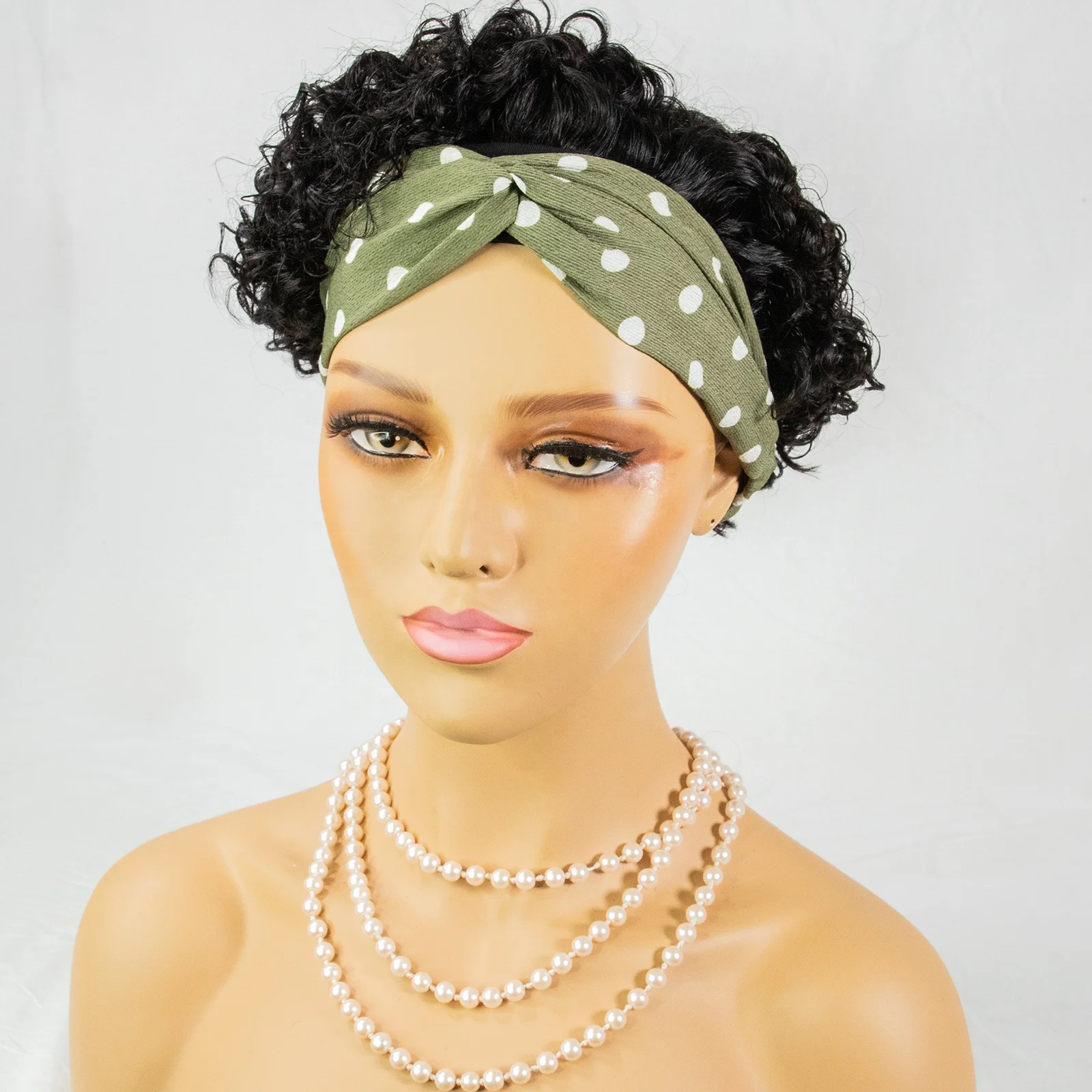 

Free shipping new half wig with headband raw short curly virgin human hair machine made human hair wig