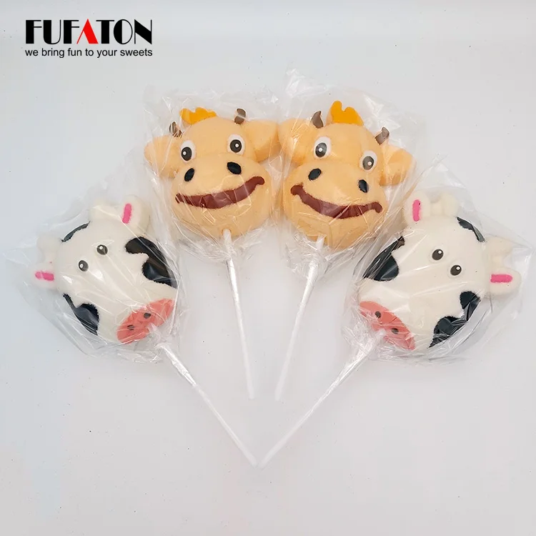 
Hot sell handmade cow shape marshmallow lollipops candy 