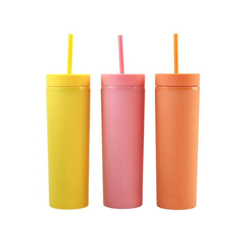 

Plastic Drinkware Tumblers Wholesale 16 oz clear acrylic skinny tumbler with lid and straw, Matte color