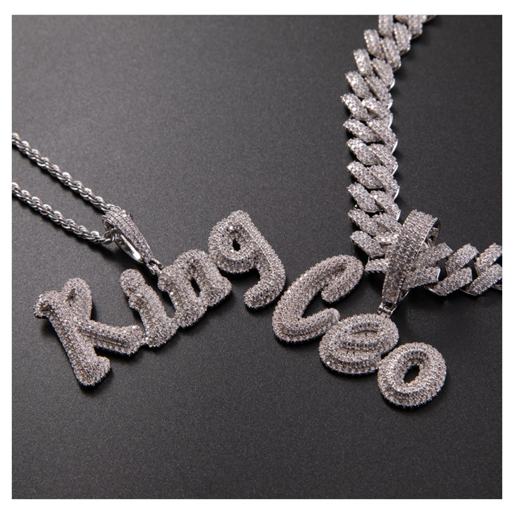 

Hip Hop iced out personalize Custom name diamond letter pendant necklace Brush font new style custom name pendant necklace