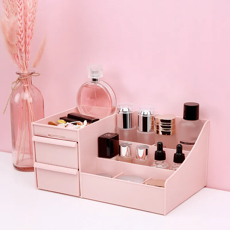 

Desktop multifunction cosmetic storage organizer for bedroom bathroom pink cosmetic storage rack organzier, White,pink, grey,blue,green