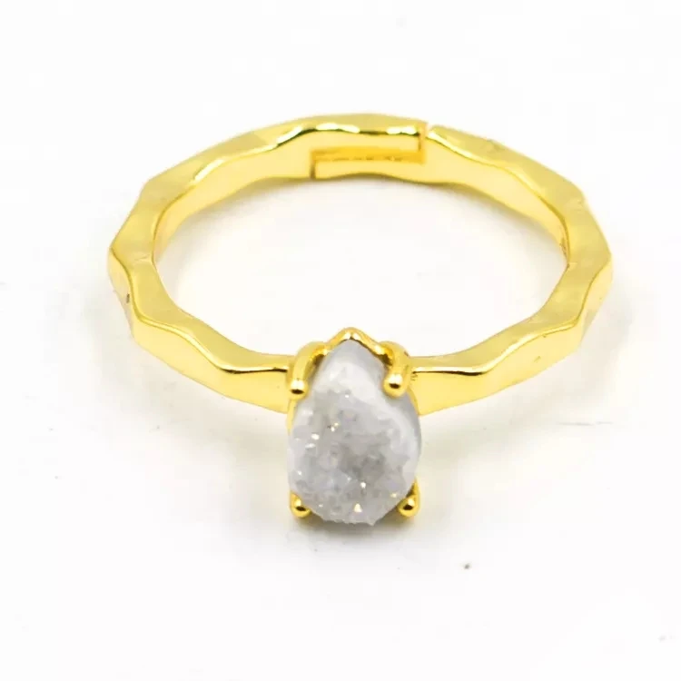 

Accessories Wholesale New Arrivals Gold Plated Ring Druzy Agate Ring For Stainless Steel Jewelry Female Wedding