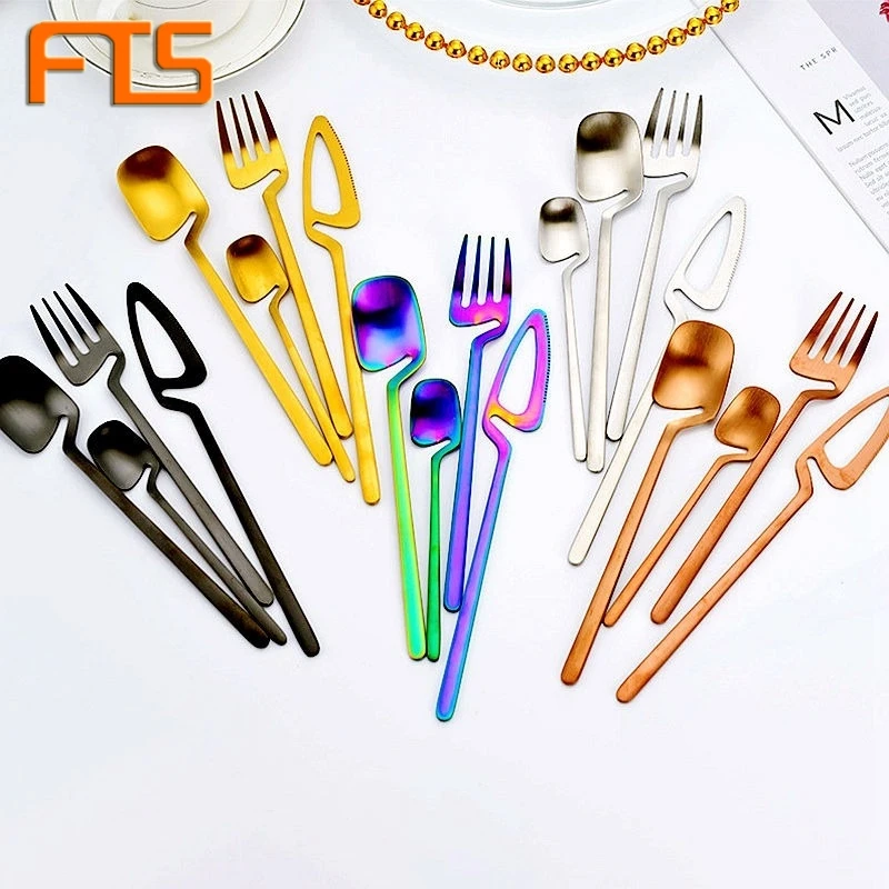 

FTS Cutlery Gold Stainless Steel Set Kitchen Black Portable Bulk Silver Golden Cutleries Dining Flatware Sets