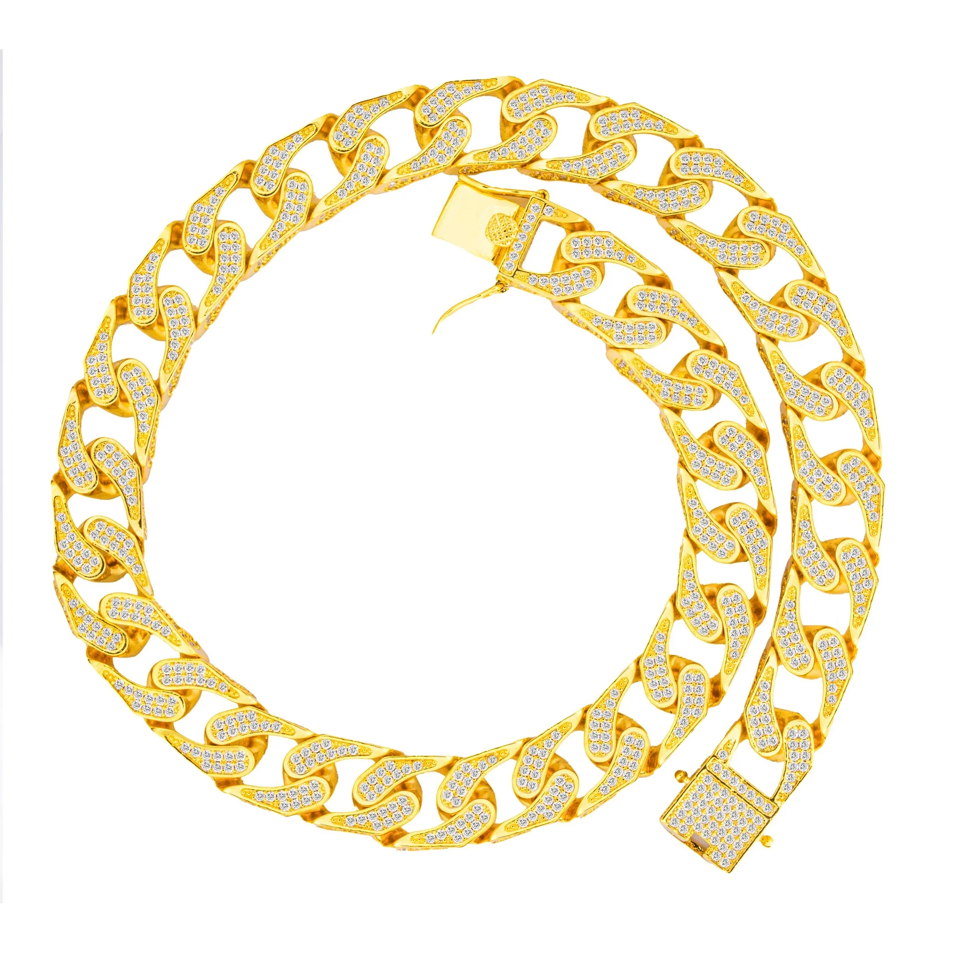 

15mm Iced Out Bling Gold Hip hop Jewelry Choker Necklace Finish Miami Cuban Link Chain