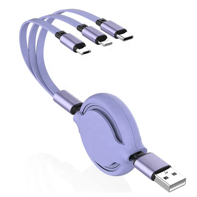 

Hot Sales Retractable 1.2 Meters USB Charging Cable 3 in 1 USB Cable for Phone Charger